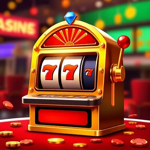 Slot machine dorée avec trois 7 rouges